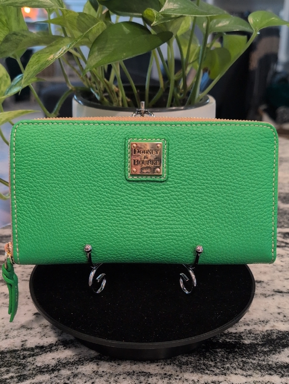 Dooney & Bourke Vibrant Green Pebbled Leather Zip Wallet